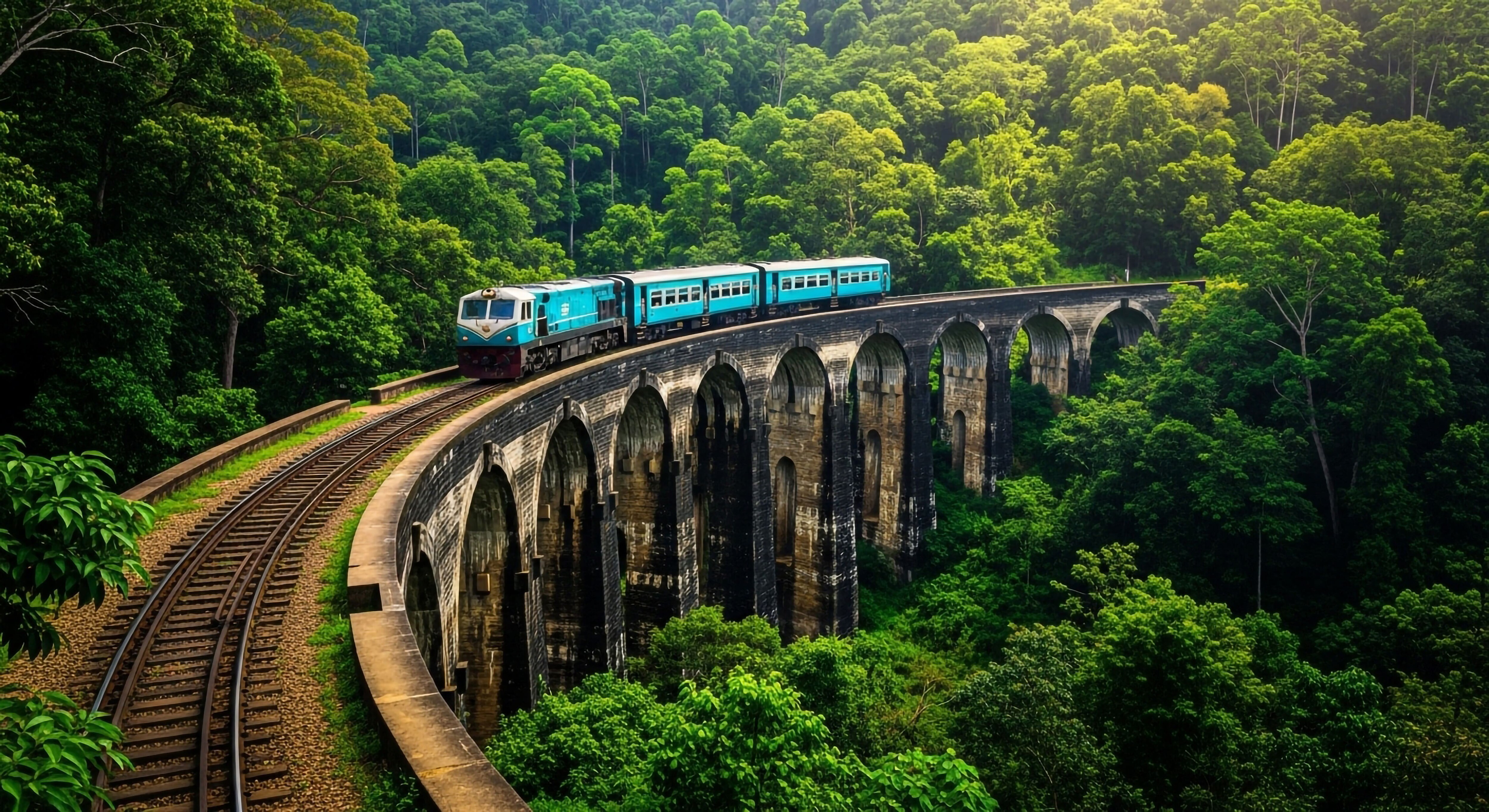 Train bleu en famille au Sri Lanka