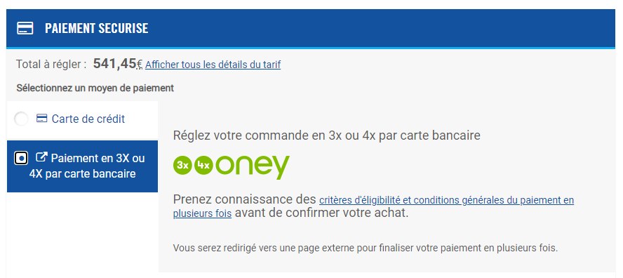 bloc paiement en 3x ou 4x