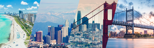 Miami, Los Angeles, San Francisco, New York